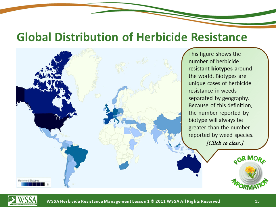 WSSA Lesson1 Slide15 - Current Status of Herbicide Resistance in Weeds
