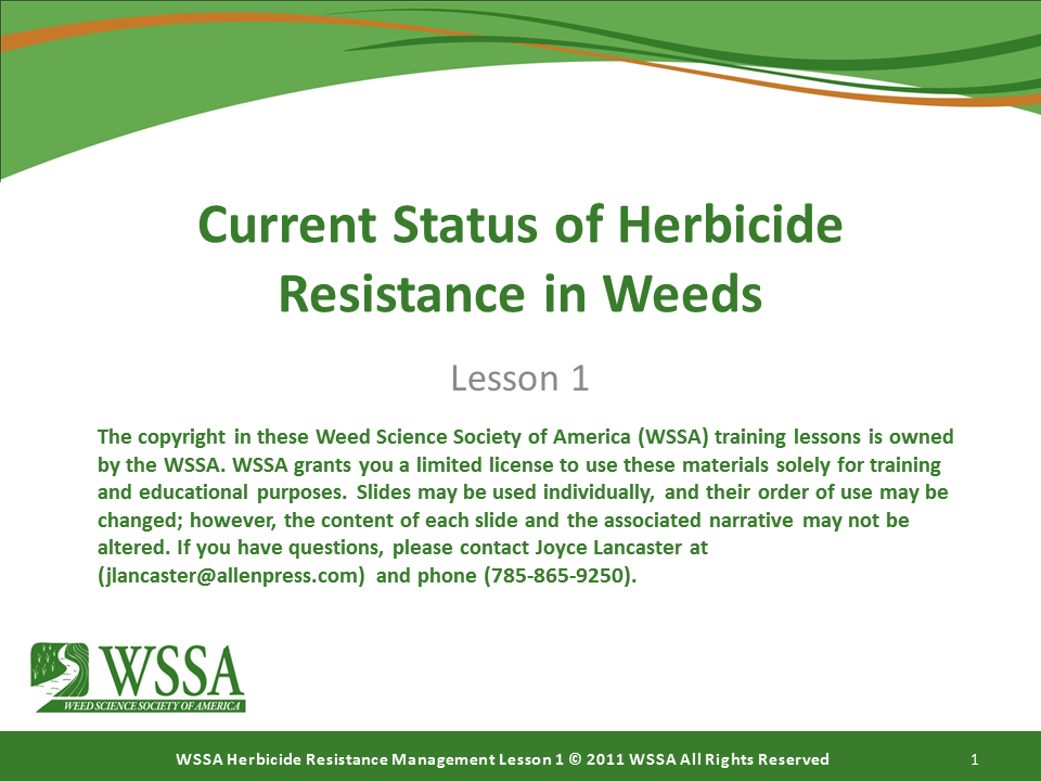 WSSA Lesson1 Slide1 - Herbicide-resistant Weeds Training Lessons