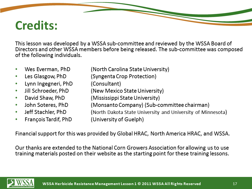 WSSA Lesson1 Slide17 - Current Status of Herbicide Resistance in Weeds