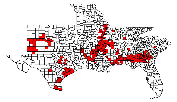 Counties with bacterial blight e1516732103457 - Identification and Management of Bacterial Blight of Cotton