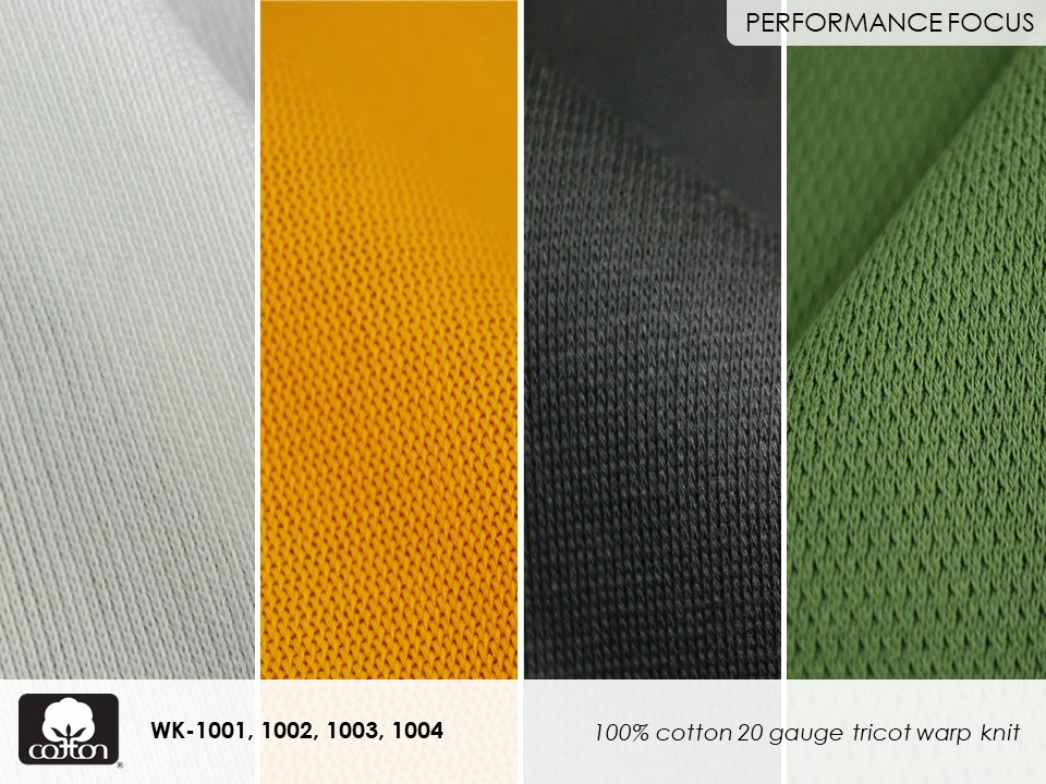 Fabricast 2022 Pattern WK-1001, 1002, 1003, 1004 100% cotton 20 gauge tricot warp knit

