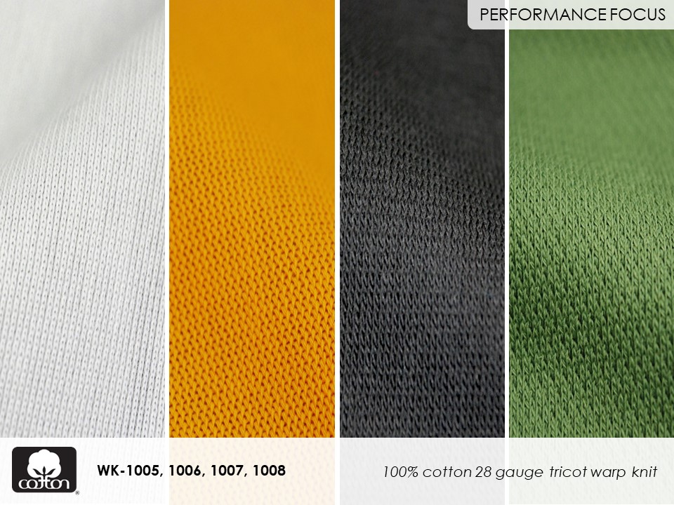 Fabricast 2022 Pattern WK-1005, 1006, 1007, 1008 100% cotton 28 gauge tricot warp knit
