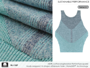 Fabricast-2022-Patterns-15-FK-1107 100% cotton engineered flat knit jacquard 
body mapped to shape athleisure tank | TransDRY® technology