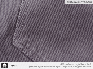 Fabricast-2022-Patterns-4-7346-1 100% cotton 3x1 right hand twill
garment dyed with natural dyes | logwood, oak galls and iron