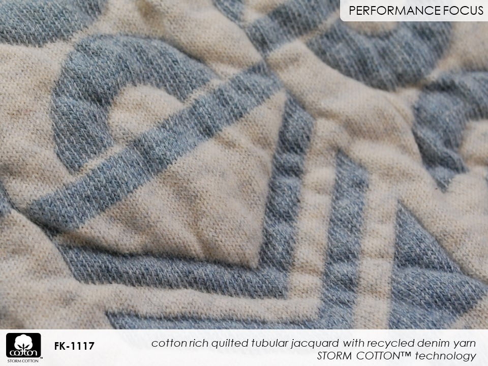 Fabricast-2022-slides-FK-1117 cotton rich quilted tubular jacquard with recycled denim yarn
STORM COTTON™ technology
