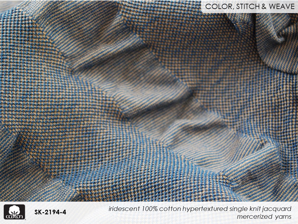 Fabricast-2022-slides-SK-2194-4 iridescent 100% cotton hypertextured single knit jacquard mercerized yarns
