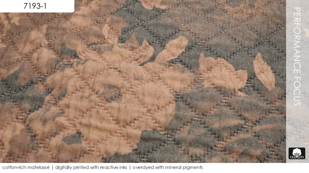 cotton-rich matelassé | digitally printed with reactive inks | overdyed with mineral pigments
