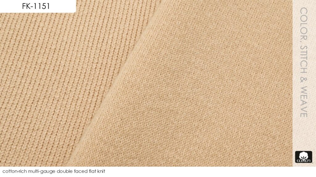 cotton-rich multi-gauge double faced flat knit
