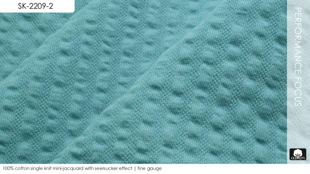 100% cotton single knit mini-jacquard with seersucker effect | fine gauge
