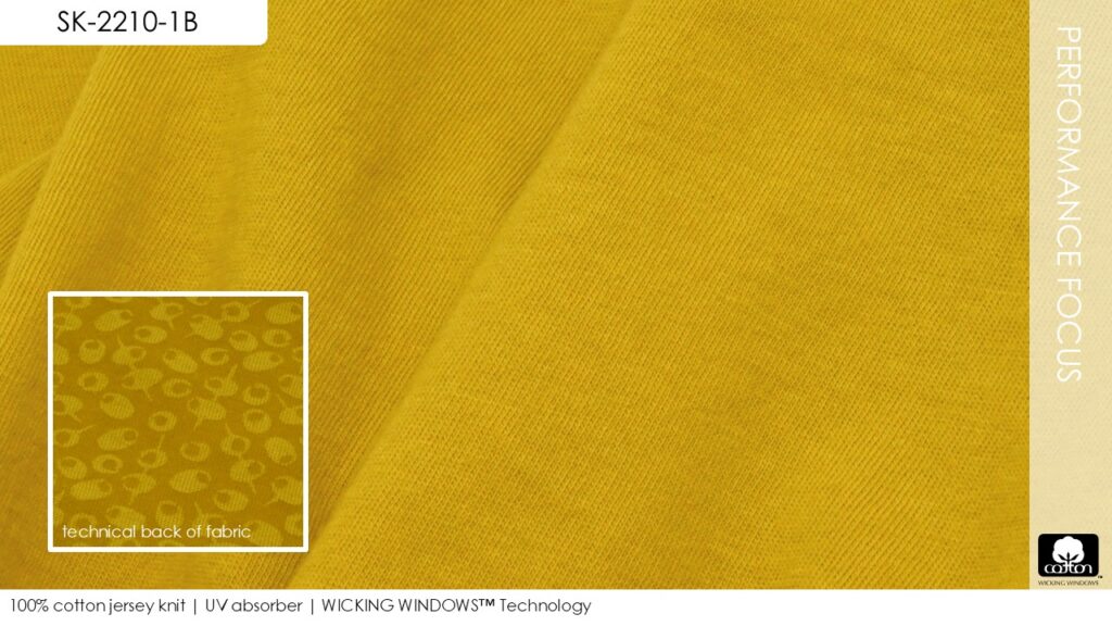 100% cotton jersey knit | UV absorber | WICKING WINDOWS™ Technology
