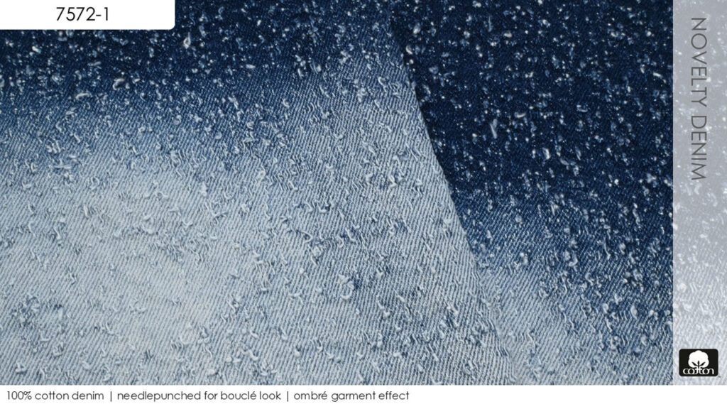 100% cotton denim | needlepunched for bouclé look | ombré garment effect
