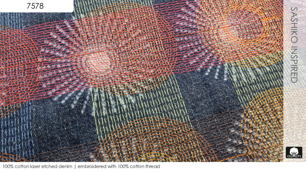 100% cotton laser etched denim | embroidered with 100% cotton thread
